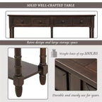 58in Rustic Console Table with Two Drawers and Shelf, Vintage Sofa End Table for Living Room Entryway