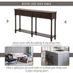58in Rustic Console Table with Two Drawers and Shelf, Vintage Sofa End Table for Living Room Entryway