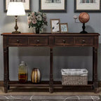 58in Rustic Console Table with Two Drawers and Shelf, Vintage Sofa End Table for Living Room Entryway