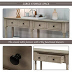 58in Rustic Console Table with Two Drawers and Shelf, Vintage Sofa End Table for Living Room Entryway