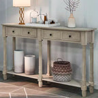 58in Rustic Console Table with Two Drawers and Shelf, Vintage Sofa End Table for Living Room Entryway