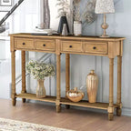 58in Rustic Console Table with Two Drawers and Shelf, Vintage Sofa End Table for Living Room Entryway