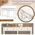58in Rustic Console Table with Two Drawers and Shelf, Vintage Sofa End Table for Living Room Entryway