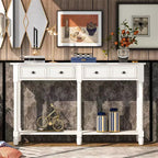 58in Rustic Console Table with Two Drawers and Shelf, Vintage Sofa End Table for Living Room Entryway