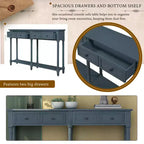58in Rustic Console Table with Two Drawers and Shelf, Vintage Sofa End Table for Living Room Entryway