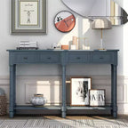 58in Rustic Console Table with Two Drawers and Shelf, Vintage Sofa End Table for Living Room Entryway