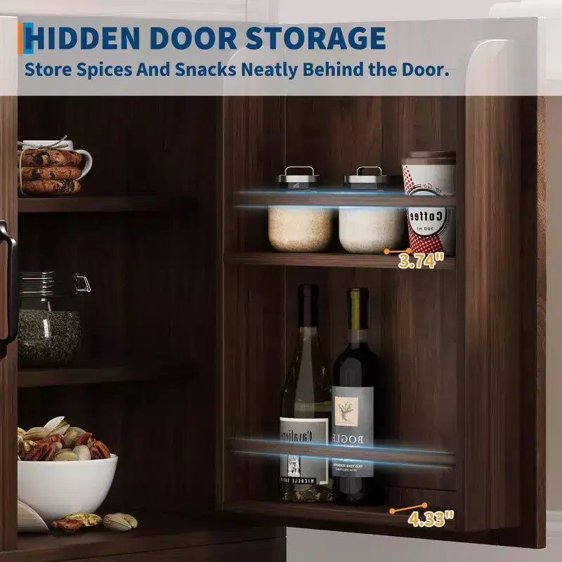 Farmhouse 72 Tall Kitchen Pantry Cabinet with Arched Glass Doors & Adjustable Shelves