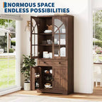 Farmhouse 72 Tall Kitchen Pantry Cabinet with Arched Glass Doors & Adjustable Shelves
