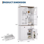 Farmhouse 72 Tall Kitchen Pantry Cabinet with Arched Glass Doors & Adjustable Shelves