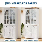 Farmhouse 72 Tall Kitchen Pantry Cabinet with Arched Glass Doors & Adjustable Shelves