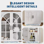 Farmhouse 72 Tall Kitchen Pantry Cabinet with Arched Glass Doors & Adjustable Shelves