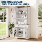 Farmhouse 72 Tall Kitchen Pantry Cabinet with Arched Glass Doors & Adjustable Shelves