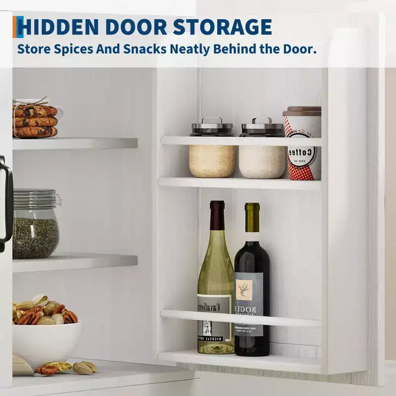 Farmhouse 72 Tall Kitchen Pantry Cabinet with Arched Glass Doors & Adjustable Shelves