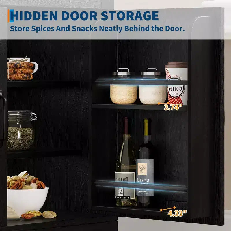 Farmhouse 72 Tall Kitchen Pantry Cabinet with Arched Glass Doors & Adjustable Shelves
