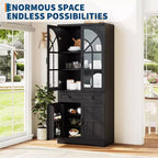 Farmhouse 72 Tall Kitchen Pantry Cabinet with Arched Glass Doors & Adjustable Shelves