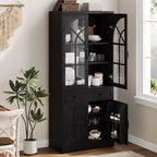 Farmhouse 72 Tall Kitchen Pantry Cabinet with Arched Glass Doors & Adjustable Shelves