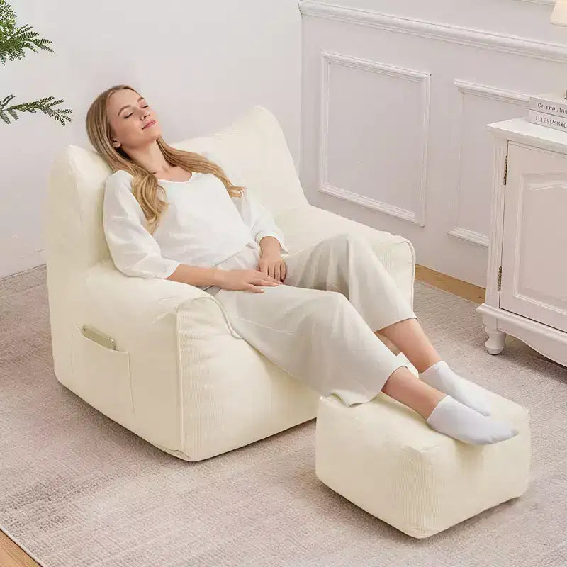 Hommpa Cat Shaped Ergonomic Corduroy Bean Bag Chair with Ottoman for Adults - Plush Ergonomic Lounge Sofa, Gaming & Relaxation Seat