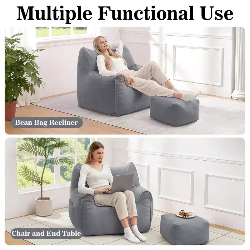 Hommpa Cat Shaped Ergonomic Corduroy Bean Bag Chair with Ottoman for Adults - Plush Ergonomic Lounge Sofa, Gaming & Relaxation Seat