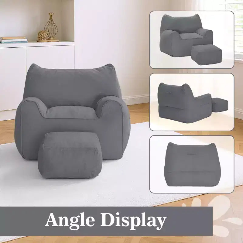 Hommpa Cat Shaped Ergonomic Corduroy Bean Bag Chair with Ottoman for Adults - Plush Ergonomic Lounge Sofa, Gaming & Relaxation Seat