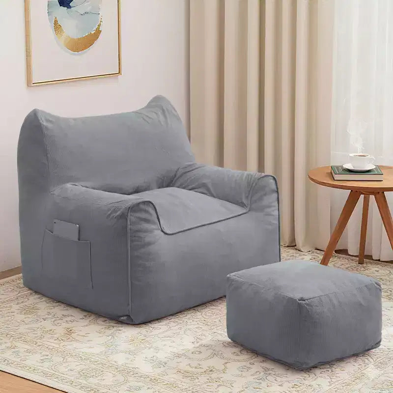 Hommpa Cat Shaped Ergonomic Corduroy Bean Bag Chair with Ottoman for Adults - Plush Ergonomic Lounge Sofa, Gaming & Relaxation Seat
