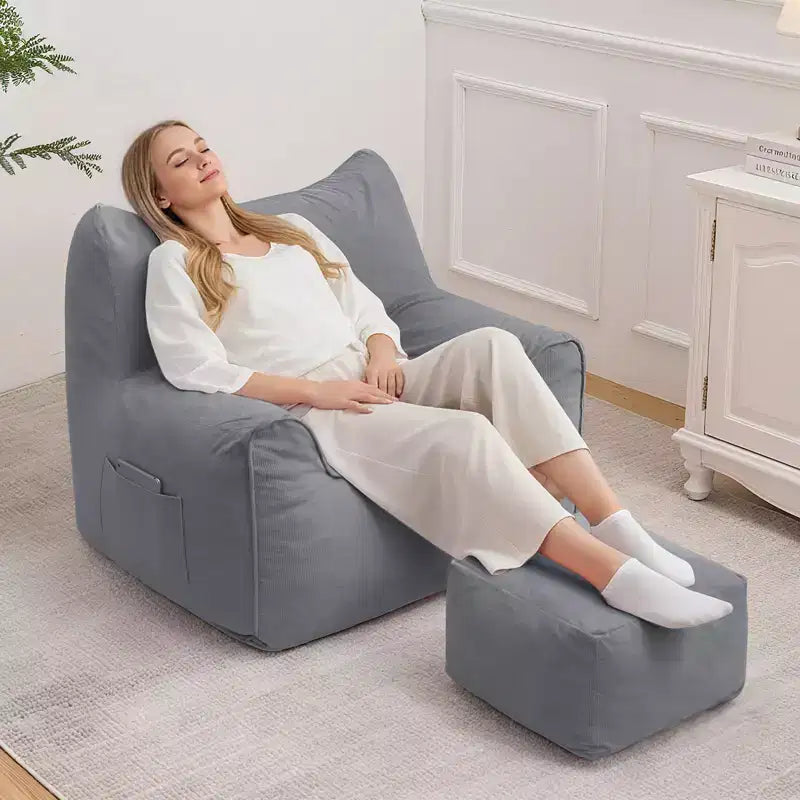 Hommpa Cat Shaped Ergonomic Corduroy Bean Bag Chair with Ottoman for Adults - Plush Ergonomic Lounge Sofa, Gaming & Relaxation Seat