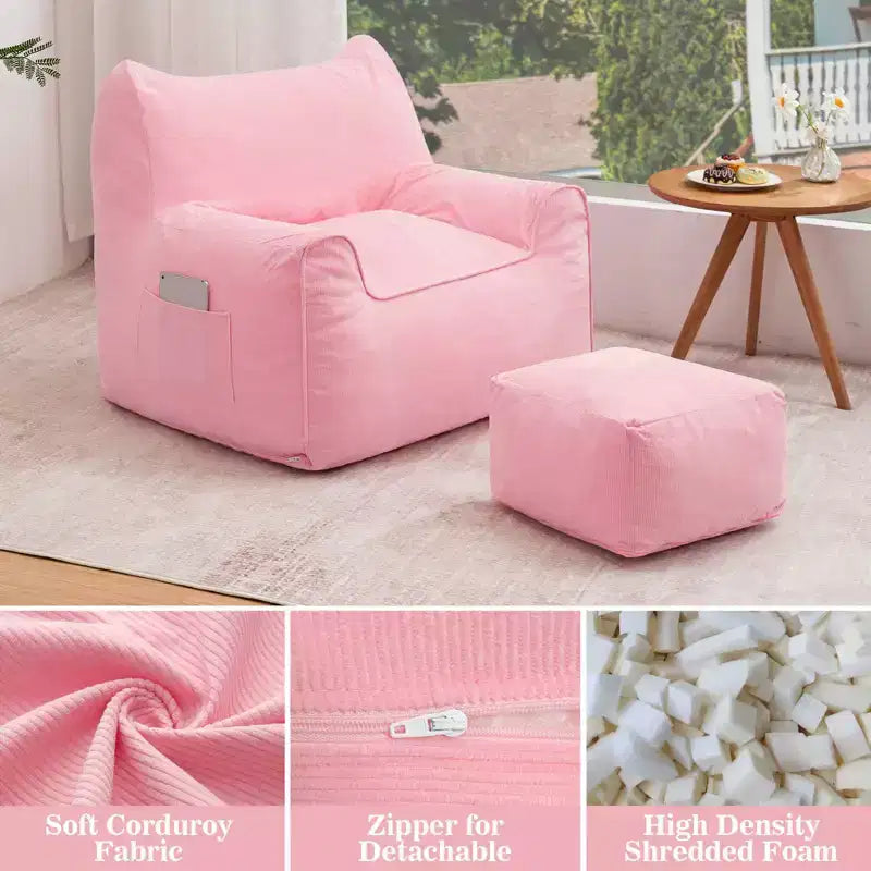 Hommpa Cat Shaped Ergonomic Corduroy Bean Bag Chair with Ottoman for Adults - Plush Ergonomic Lounge Sofa, Gaming & Relaxation Seat