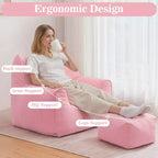 Hommpa Cat Shaped Ergonomic Corduroy Bean Bag Chair with Ottoman for Adults - Plush Ergonomic Lounge Sofa, Gaming & Relaxation Seat