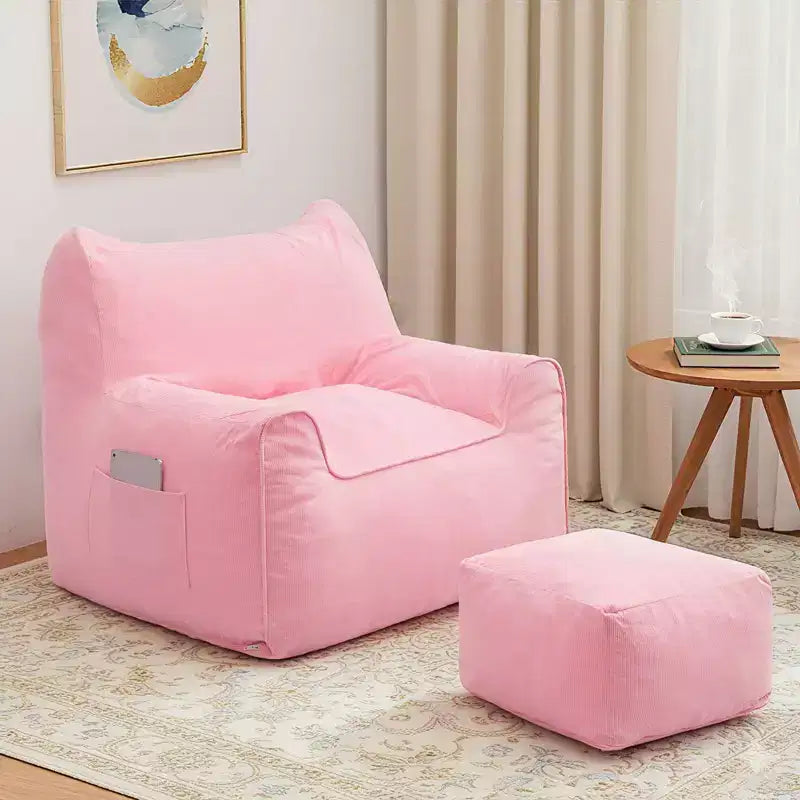 Hommpa Cat Shaped Ergonomic Corduroy Bean Bag Chair with Ottoman for Adults - Plush Ergonomic Lounge Sofa, Gaming & Relaxation Seat