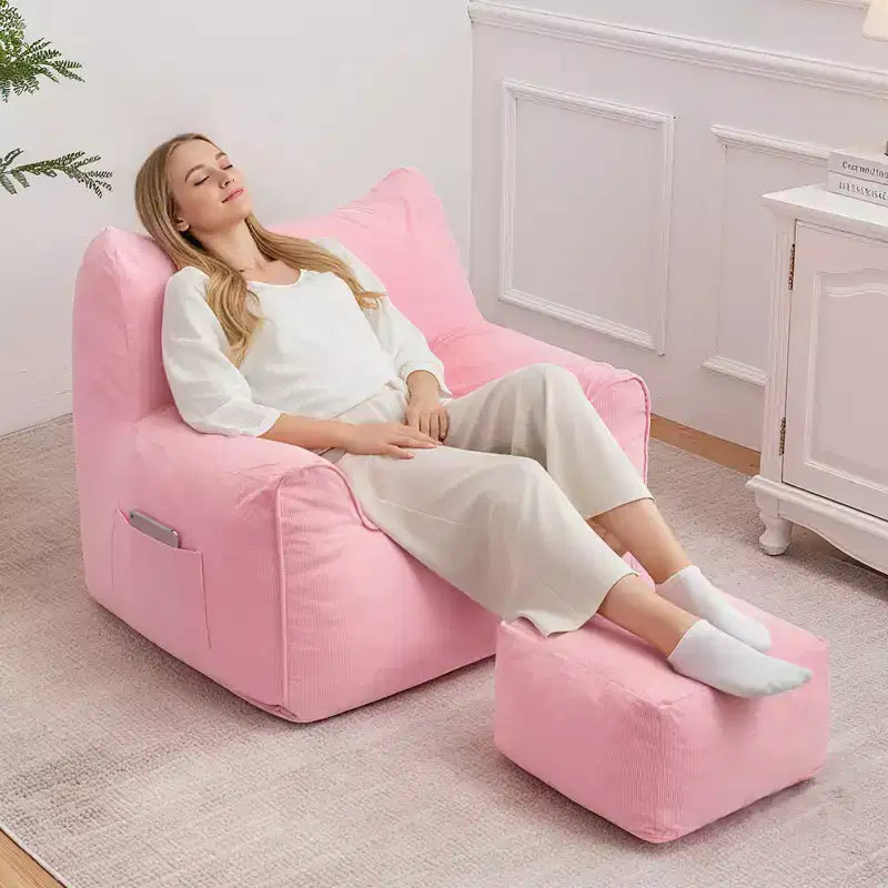Hommpa Cat Shaped Ergonomic Corduroy Bean Bag Chair with Ottoman for Adults - Plush Ergonomic Lounge Sofa, Gaming & Relaxation Seat