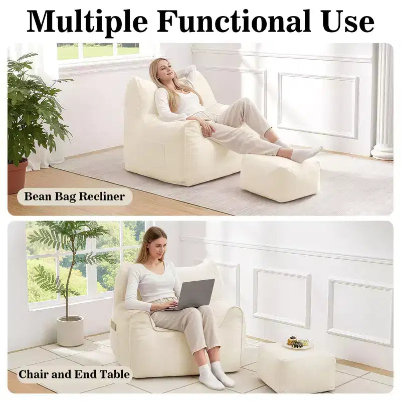Hommpa Cat Shaped Ergonomic Corduroy Bean Bag Chair with Ottoman for Adults - Plush Ergonomic Lounge Sofa, Gaming & Relaxation Seat