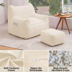 Hommpa Cat Shaped Ergonomic Corduroy Bean Bag Chair with Ottoman for Adults - Plush Ergonomic Lounge Sofa, Gaming & Relaxation Seat