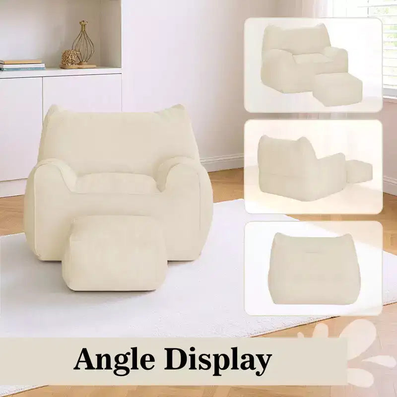 Hommpa Cat Shaped Ergonomic Corduroy Bean Bag Chair with Ottoman for Adults - Plush Ergonomic Lounge Sofa, Gaming & Relaxation Seat