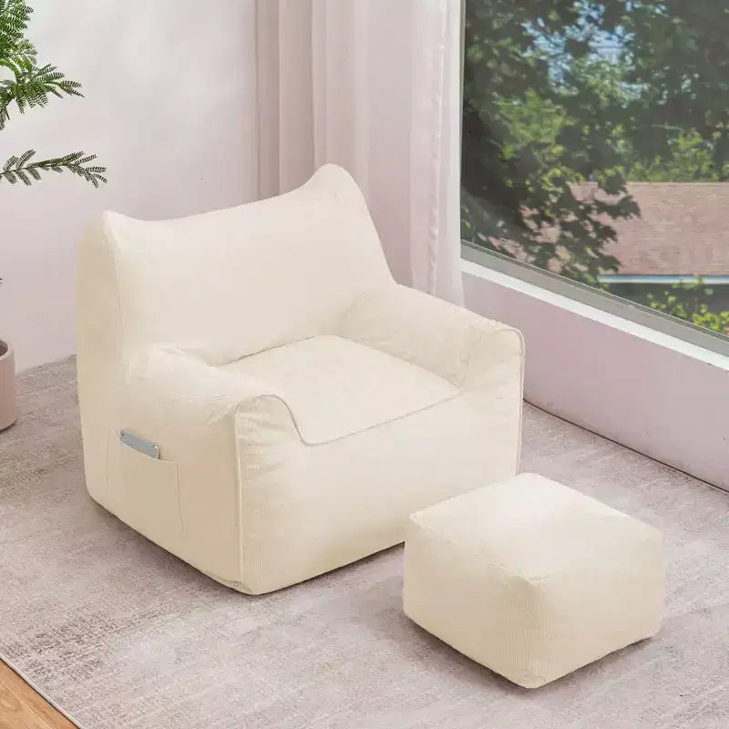 Hommpa Cat Shaped Ergonomic Corduroy Bean Bag Chair with Ottoman for Adults - Plush Ergonomic Lounge Sofa, Gaming & Relaxation Seat
