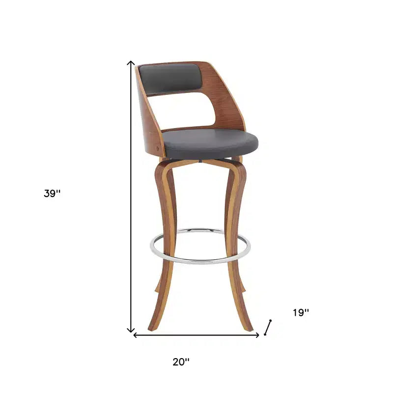HomeRoots 29 Gray And Brown Faux Leather Swivel Bar Height Bar Chair