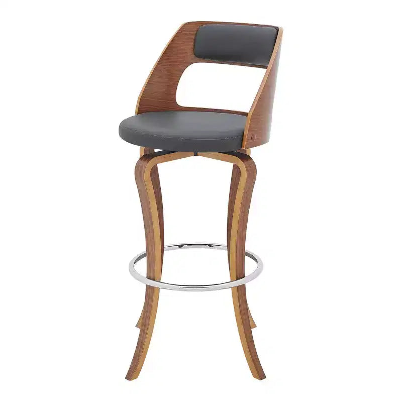 HomeRoots 29 Gray And Brown Faux Leather Swivel Bar Height Bar Chair