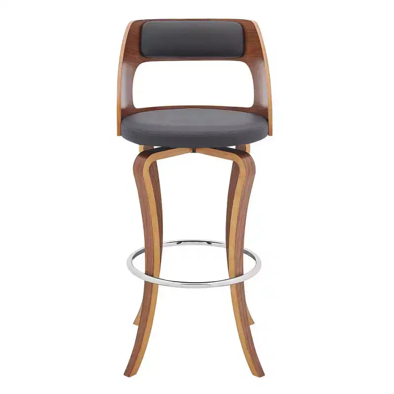 HomeRoots 29 Gray And Brown Faux Leather Swivel Bar Height Bar Chair