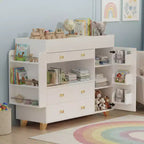 JVNOXK 54-inch Wide Dressing Table Modern Changing Table Wide tabletop design Three drawers Dresser with 12 drawers and storage shelves White