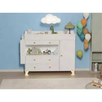 JVNOXK 54-inch Wide Dressing Table Modern Changing Table Wide tabletop design Three drawers Dresser with 12 drawers and storage shelves White
