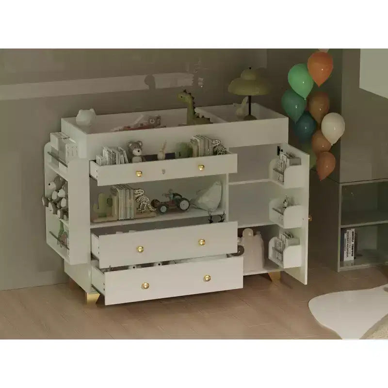 JVNOXK 54-inch Wide Dressing Table Modern Changing Table Wide tabletop design Three drawers Dresser with 12 drawers and storage shelves White
