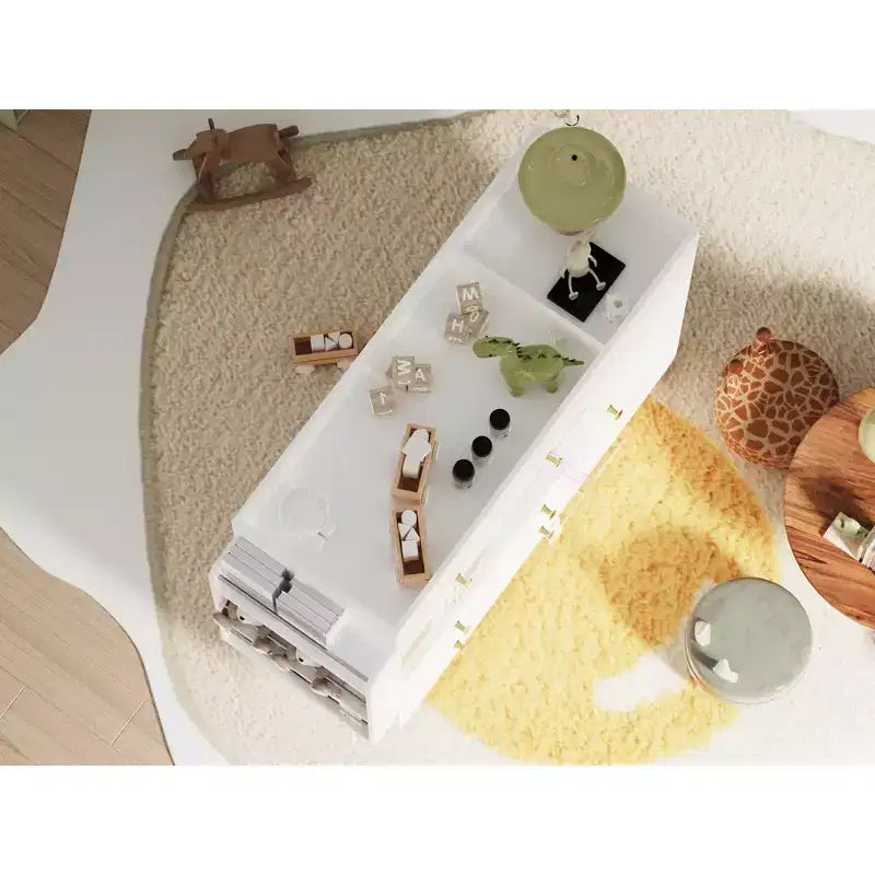 JVNOXK 54-inch Wide Dressing Table Modern Changing Table Wide tabletop design Three drawers Dresser with 12 drawers and storage shelves White