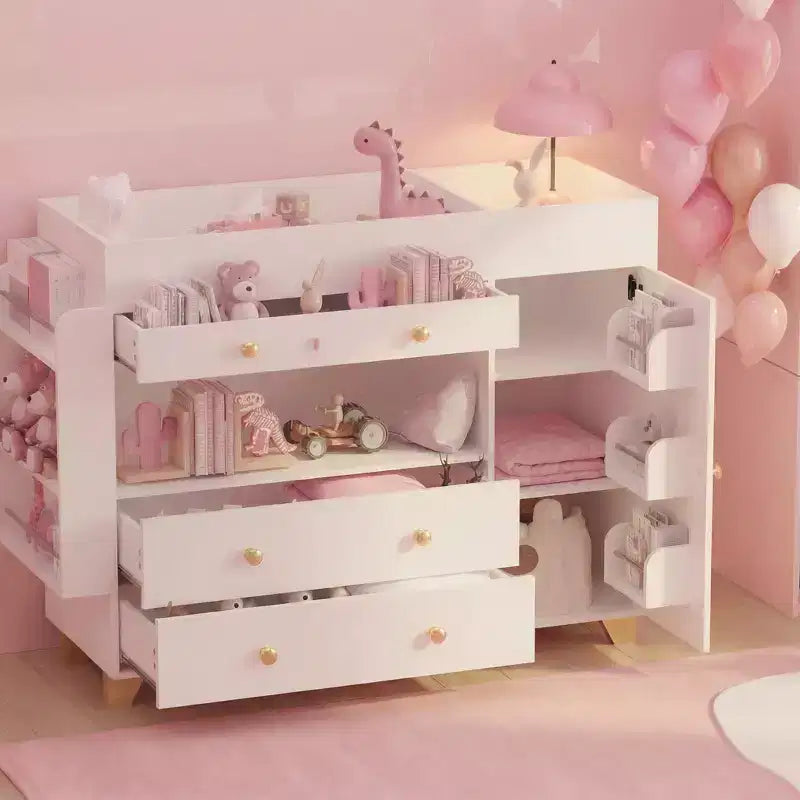 JVNOXK 54-inch Wide Dressing Table Modern Changing Table Wide tabletop design Three drawers Dresser with 12 drawers and storage shelves White