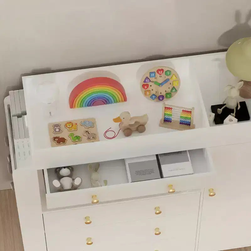 JVNOXK 54-inch Wide Dressing Table Modern Changing Table Wide tabletop design Three drawers Dresser with 12 drawers and storage shelves White