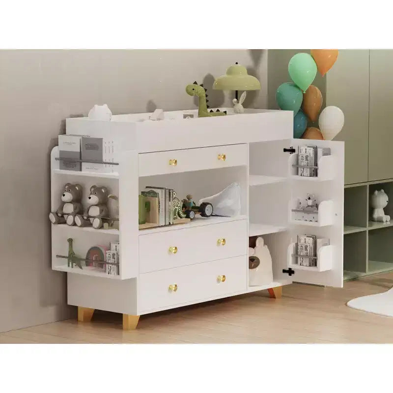 JVNOXK 54-inch Wide Dressing Table Modern Changing Table Wide tabletop design Three drawers Dresser with 12 drawers and storage shelves White