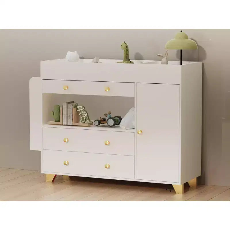 JVNOXK 54-inch Wide Dressing Table Modern Changing Table Wide tabletop design Three drawers Dresser with 12 drawers and storage shelves White