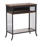 VECELO Industrial Console Table With Drawer & Open Shelves, Rustic Wood & Metal Mesh Entryway Table, Storage Side Table for Living Room or Hallway