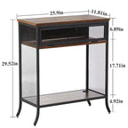 VECELO Industrial Console Table With Drawer & Open Shelves, Rustic Wood & Metal Mesh Entryway Table, Storage Side Table for Living Room or Hallway