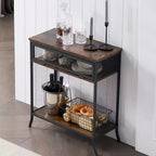 VECELO Industrial Console Table With Drawer & Open Shelves, Rustic Wood & Metal Mesh Entryway Table, Storage Side Table for Living Room or Hallway