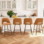 Set of 2 Mid-Century Faux Leather Counter Height Bar Stools, 26 Kitchen Island Chairs with Walnut Finish Metal Legs - Panipeachy