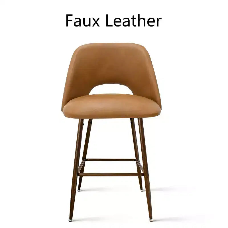 Set of 2 Mid-Century Faux Leather Counter Height Bar Stools, 26 Kitchen Island Chairs with Walnut Finish Metal Legs - Panipeachy