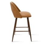 Set of 2 Mid-Century Faux Leather Counter Height Bar Stools, 26 Kitchen Island Chairs with Walnut Finish Metal Legs - Panipeachy
